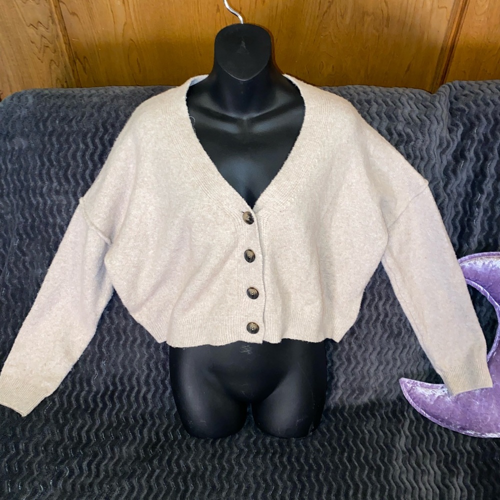 Women's Beige Button-Up Sweater